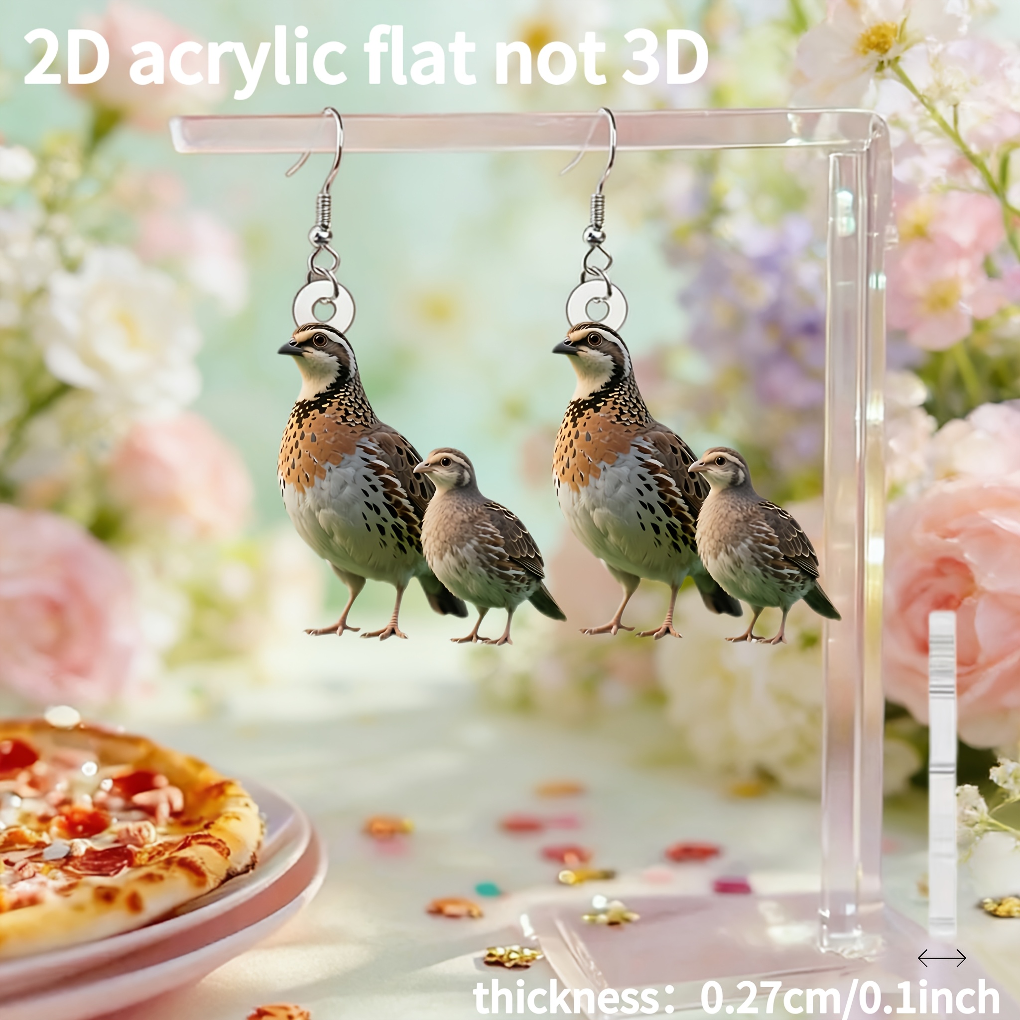 Women's 2D Flat Pigeon Design Acrylic Dangle Earrings